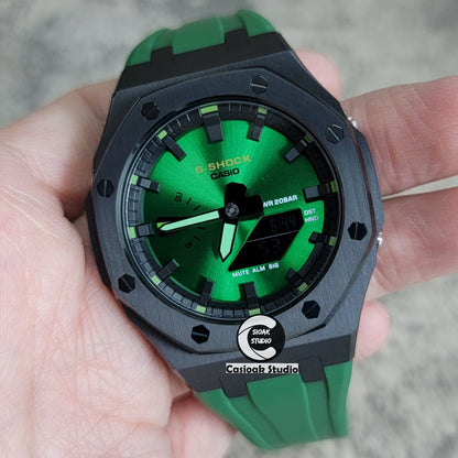 Casioak Mod Watch Black Case Green Rubber Strap Black Time Mark Green Dial 44mm - Casioak Studio