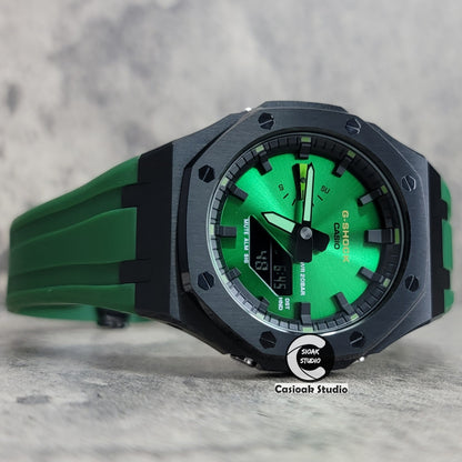 Casioak Mod Watch Black Case Green Rubber Strap Black Time Mark Green Dial 44mm - Casioak Studio