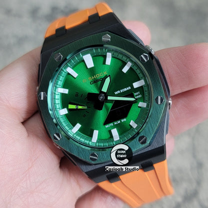 Casioak Mod Watch Offshore Superior Green Black Case Orange Rubber Strap Green White Time Mark Green Dial 44mm - Casioak Studio