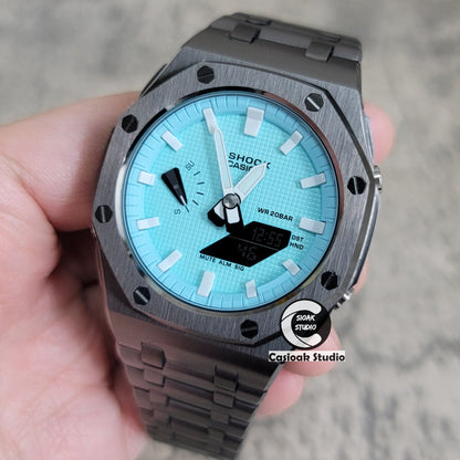 Casioak Mod Watch Offshore Superior Gray Case Metal Strap Tiffany White Time Mark Tiffany Blue Dial 44mm - Casioak Studio