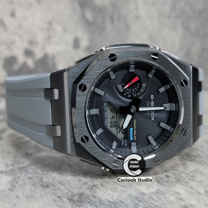 Casioak Mod Watch Solar Bluetooth Offshore Superior Case Gray Rubber Strap Black Gray Time Mark Black Dial 44mm - Casioak Studio