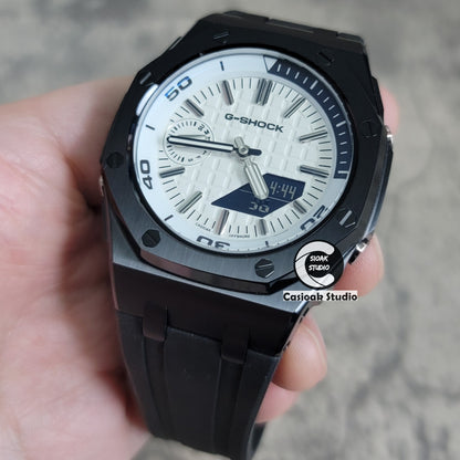 Casioak Mod Watch NEW Offshore Superior Black Case Black Rubber Strap White Time Mark White Dial 44mm Sapphire Glass - Casioak Studio