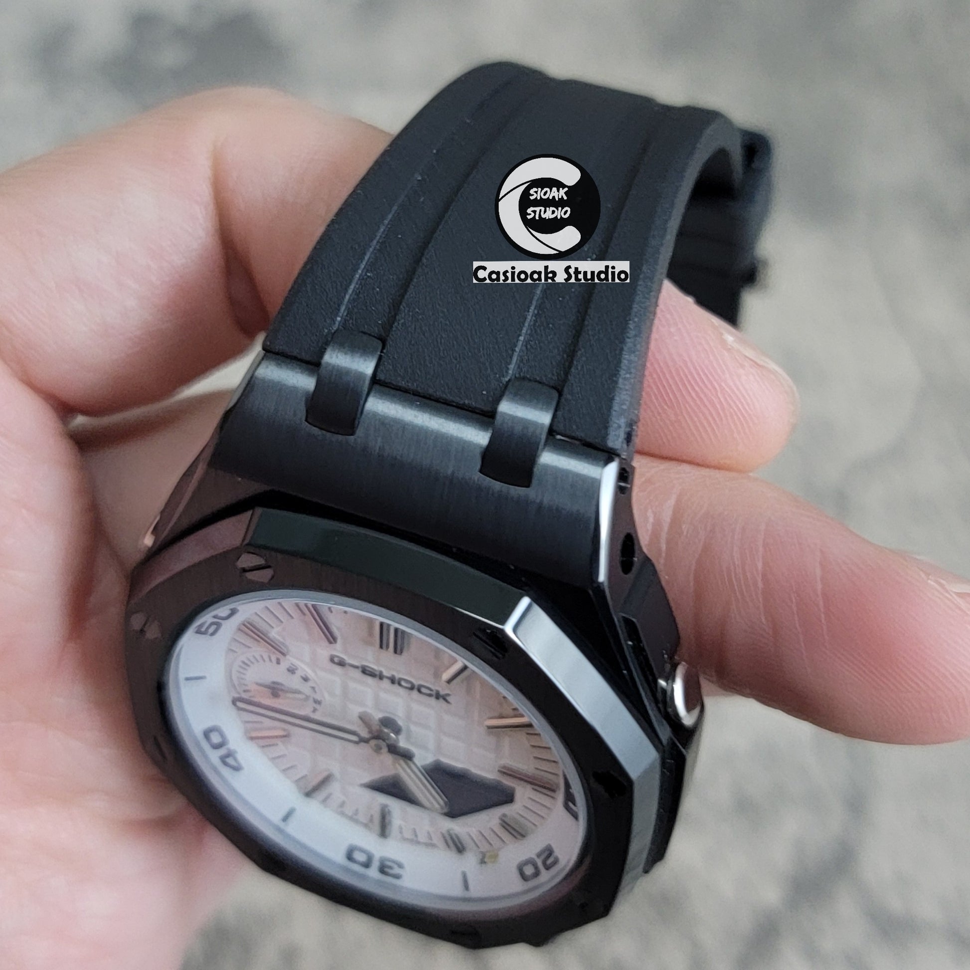 Casioak Mod Watch NEW Offshore Superior Black Case Black Rubber Strap White Time Mark White Dial 44mm Sapphire Glass - Casioak Studio