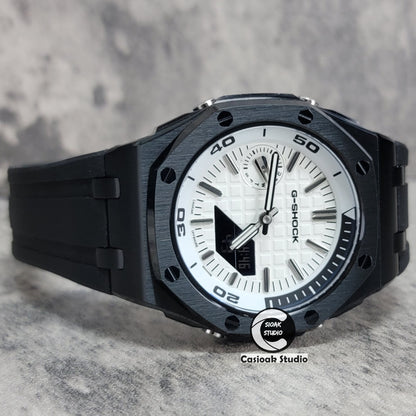 Casioak Mod Watch NEW Offshore Superior Black Case Black Rubber Strap White Time Mark White Dial 44mm Sapphire Glass - Casioak Studio