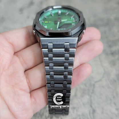 Casioak Mod Watch Offshore Superior Gray Case Metal Strap Green Gray Time Mark Green Dial 44mm - Casioak Studio