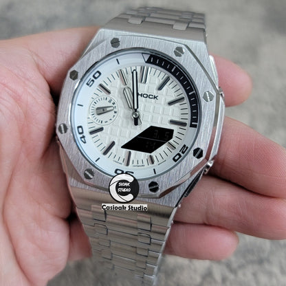 Casioak Mod Watch NEW Offshore Superior Silver Case Metal Strap Silver Time Mark White Dial 44mm Sapphire Crystal Sapphire Glass - Casioak Studio