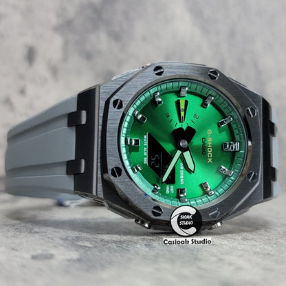 Casioak Mod Watch Offshore Superior Gray Case Black Rubber Strap Green Gray Time Mark Green Dial 44mm - Casioak Studio