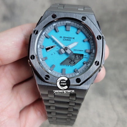 Casioak Mod Watch Offshore Superior Gray Case Metal Strap Gray Time Mark Tiffany Blue Dial 44mm - Casioak Studio