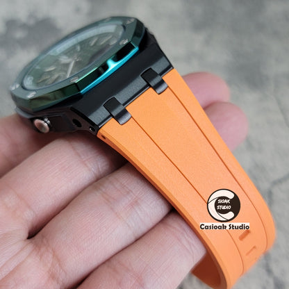 Casioak Mod Watch NEW Offshore Superior Green Black Case Orange Rubber Strap Green Time Mark Green Dial 44mm Sapphire Glass - Casioak Studio