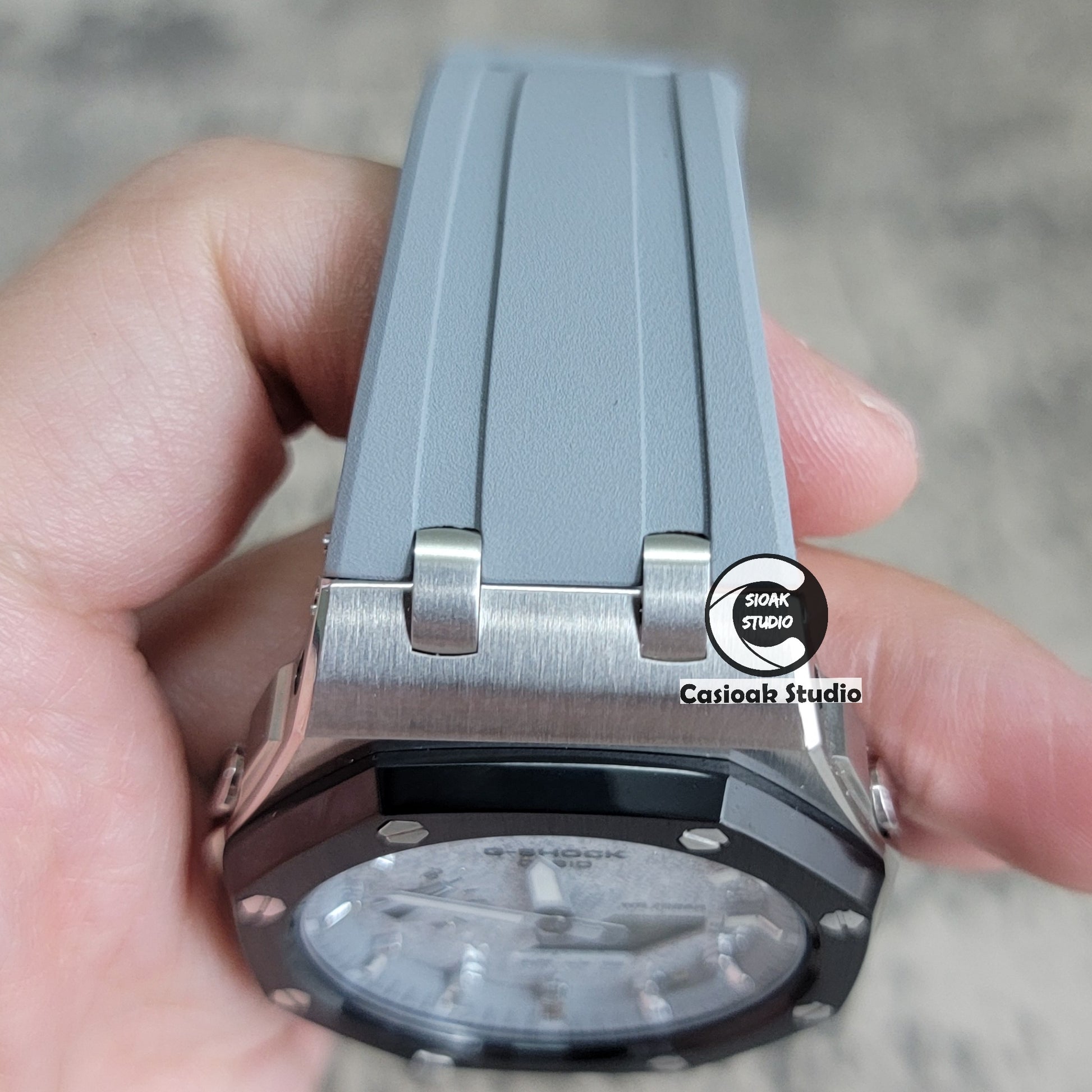 Casioak Mod Offshore Superior Black Silver Case Gray Rubber Strap Gray Time Mark Starry Silver Gray Dial 44mm - Casioak Studio