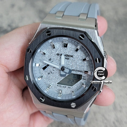 Casioak Mod Offshore Superior Black Silver Case Gray Rubber Strap Gray Time Mark Starry Silver Gray Dial 44mm - Casioak Studio