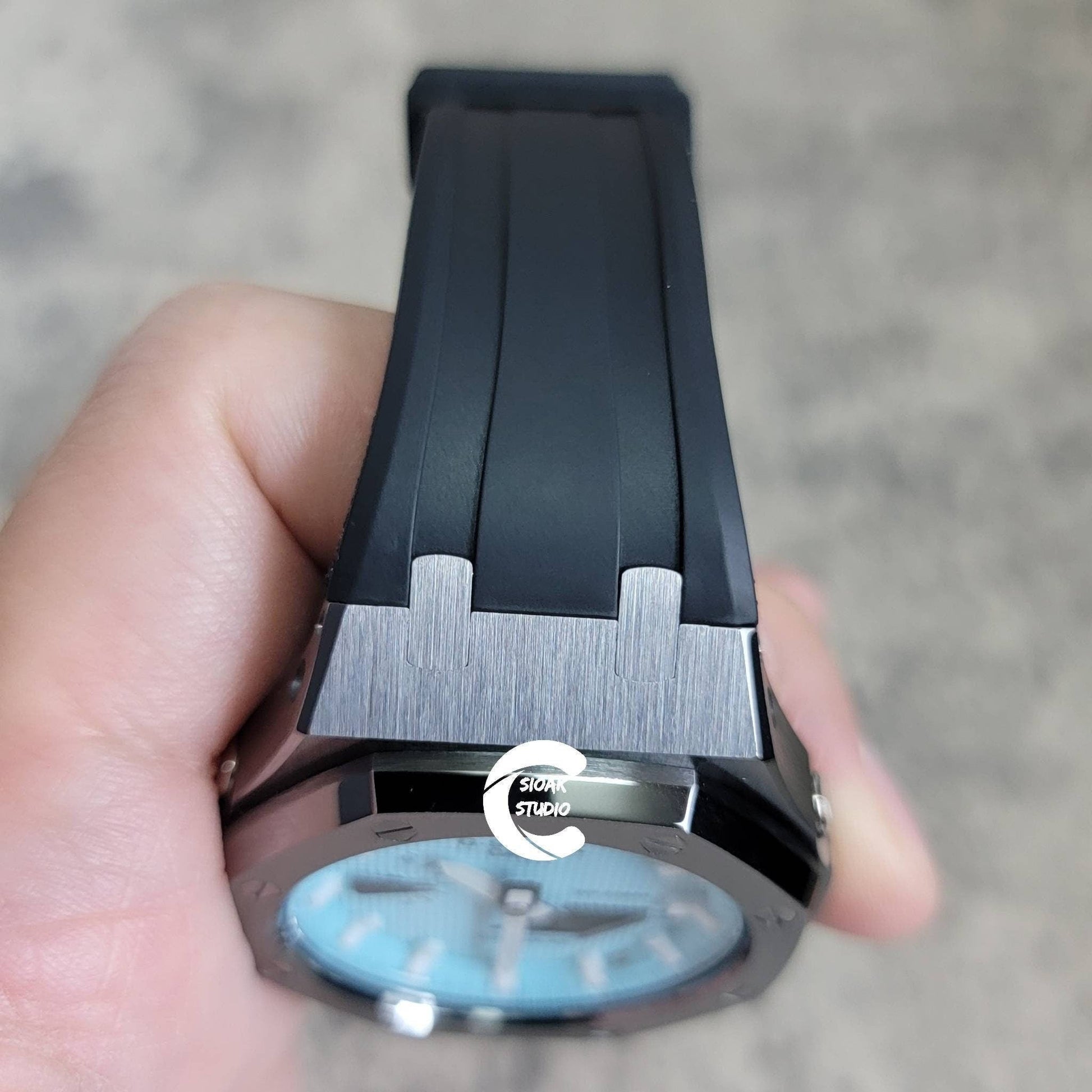 Casioak Mod Watch Gray Case Black Rubber Strap Tiffany White Time Mark Tiffany Blue Dial 44mm - Casioak Studio