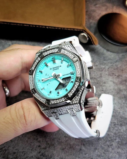 Casioak Mod Watch Couple Silver Case Strap Tiffany Blue Dial      Boyfriend Girlfriend - Casioak Studio