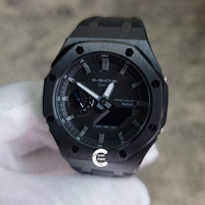 Casioak Mod Watch Solar Bluetooth Black Case Black Rubber Strap Black Gray Time Mark Black Gray Dial 44mm - Casioak Studio