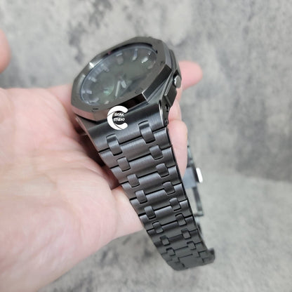 Casioak Mod Watch Offshore Superior Gray Case Metal Strap Black Gray Time Mark Olive Dial 44mm - Casioak Studio