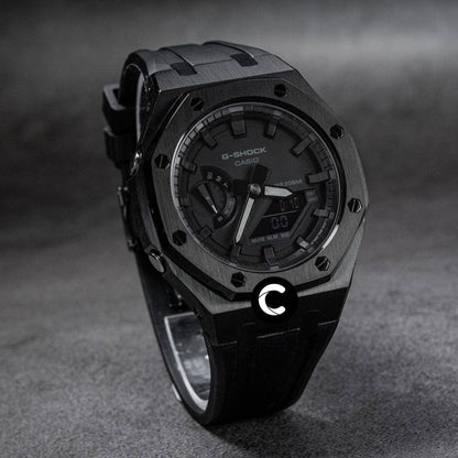 Casioak Mod Watch Black Case Black Rubber Strap Black Time Mark Black Dial 44mm - Casioak Studio