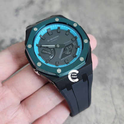 Casioak Mod Watch Black Case Black Rubber Strap Tiffany Black Time Mark Black Dial 44mm - Casioak Studio