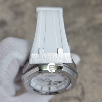 Casioak Mod Watch Silver Case White Rubber Strap White Silver Time Mark White Dial 42mm - Casioak Studio