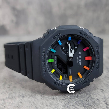 Casioak Mod Watch Black Plastic Case Black Strap Black Rainbow Time Mark Black Dial 44mm - Casioak Studio