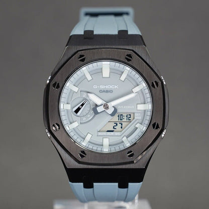 Casioak Mod Watch Black Case Gray Rubber Strap Gray Luminous Time Mark Gray Dial 44mm - Casioak Studio