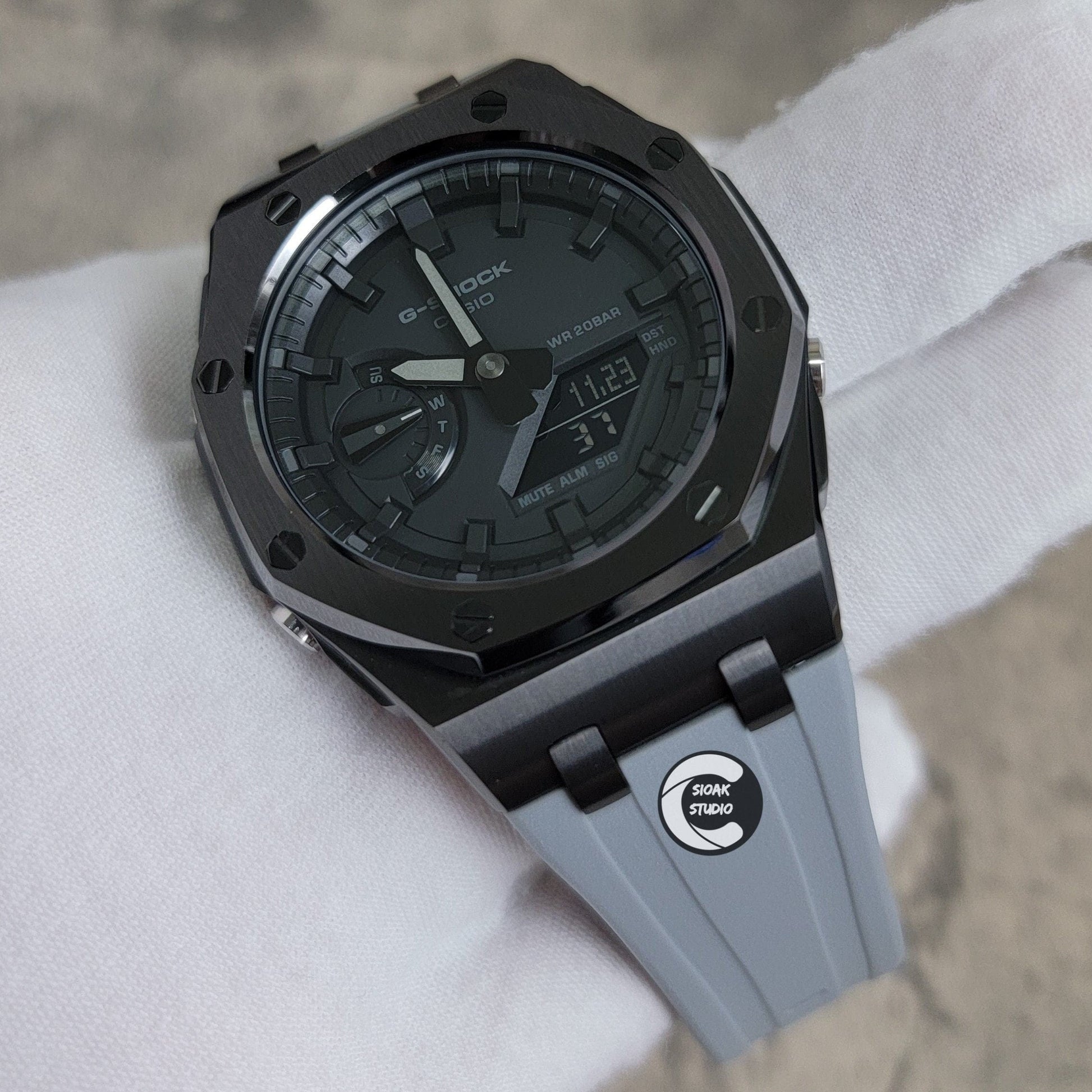 Casioak Mod Watch Offshore Superior Black Case Black Rubber Rubber Strap Black Time Mark Black Dial 44mm - Casioak Studio