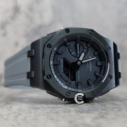 Casioak Mod Watch Offshore Superior Black Case Black Rubber Rubber Strap Black Time Mark Black Dial 44mm - Casioak Studio