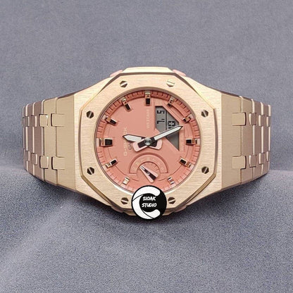 Casioak Mod Watch Rose Gold Case Metal Strap Pink Time Mark Pink Dial 42mm - Casioak Studio