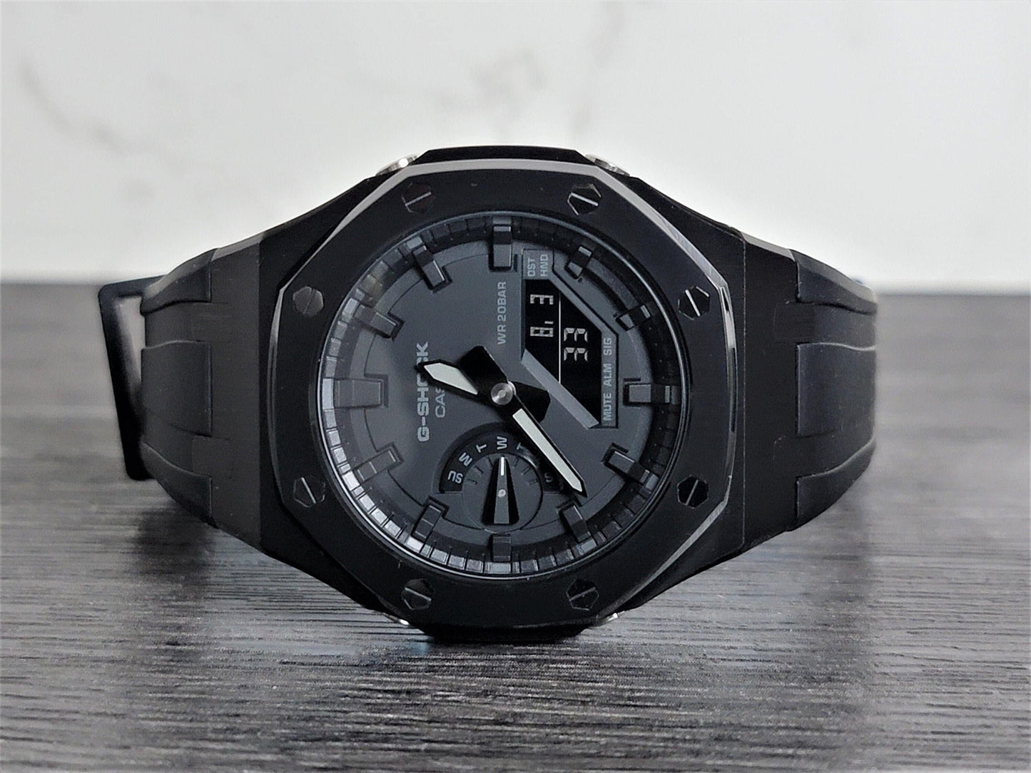 Casioak Mod Watch Black Case Black Rubber Strap Black Time Mark Black Dial 44mm - Casioak Studio