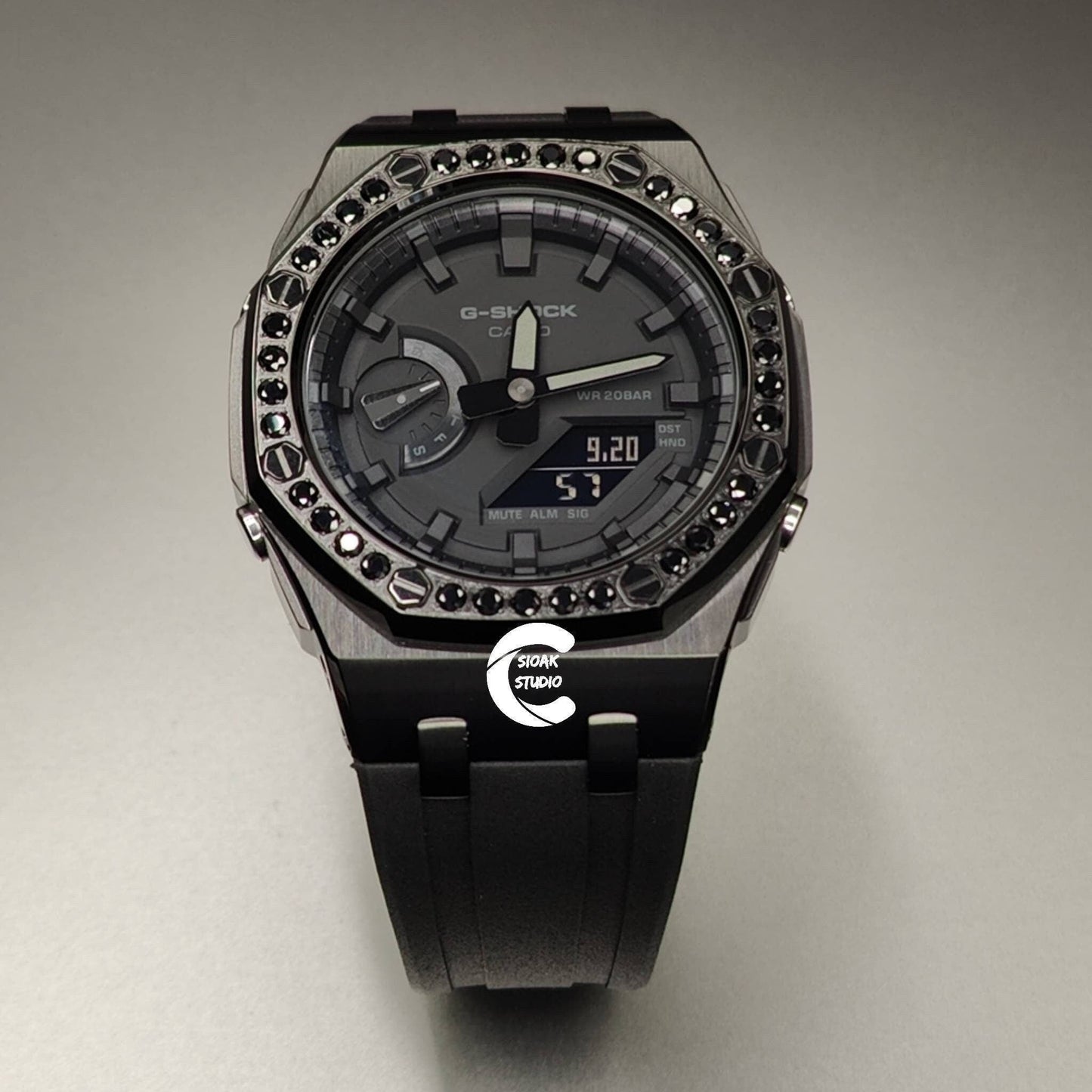 Casioak Mod Watch Diamond Offshore Superior Black Case Black Strap Black Time Mark Black Dial 44mm - Casioak Studio