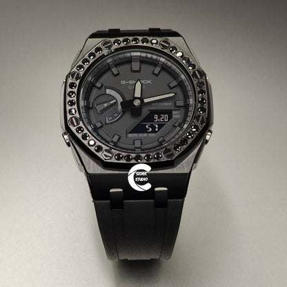 Casioak Mod Watch Diamond Offshore Superior Black Case Black Strap Black Time Mark Black Dial 44mm - Casioak Studio