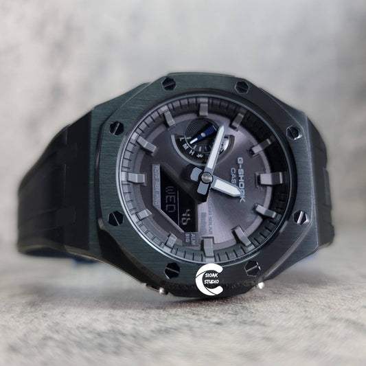 Casioak Mod Watch Solar Bluetooth Black Case Black Rubber Strap Black Gray Time Mark Black Gray Dial 44mm - Casioak Studio