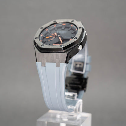 Casioak Mod Watch Gray Case Gray Rubber Strap Black Time Mark Black Dial 44mm Orange - Casioak Studio