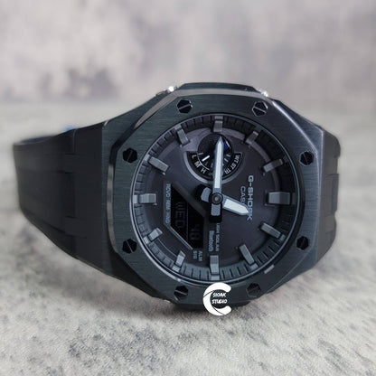 Casioak Mod Watch Solar Bluetooth Black Case Black Rubber Strap Black Gray Time Mark Black Gray Dial 44mm - Casioak Studio