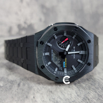 Casioak Mod Watch Solar Bluetooth Black Case Metal Strap Black Gray Time Mark Black Dial 44mm - Casioak Studio