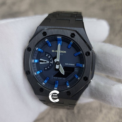 Casioak Mod Watch Black Case Metal Strap Blue  Blue Time Mark Blue Dial 44mm - Casioak Studio