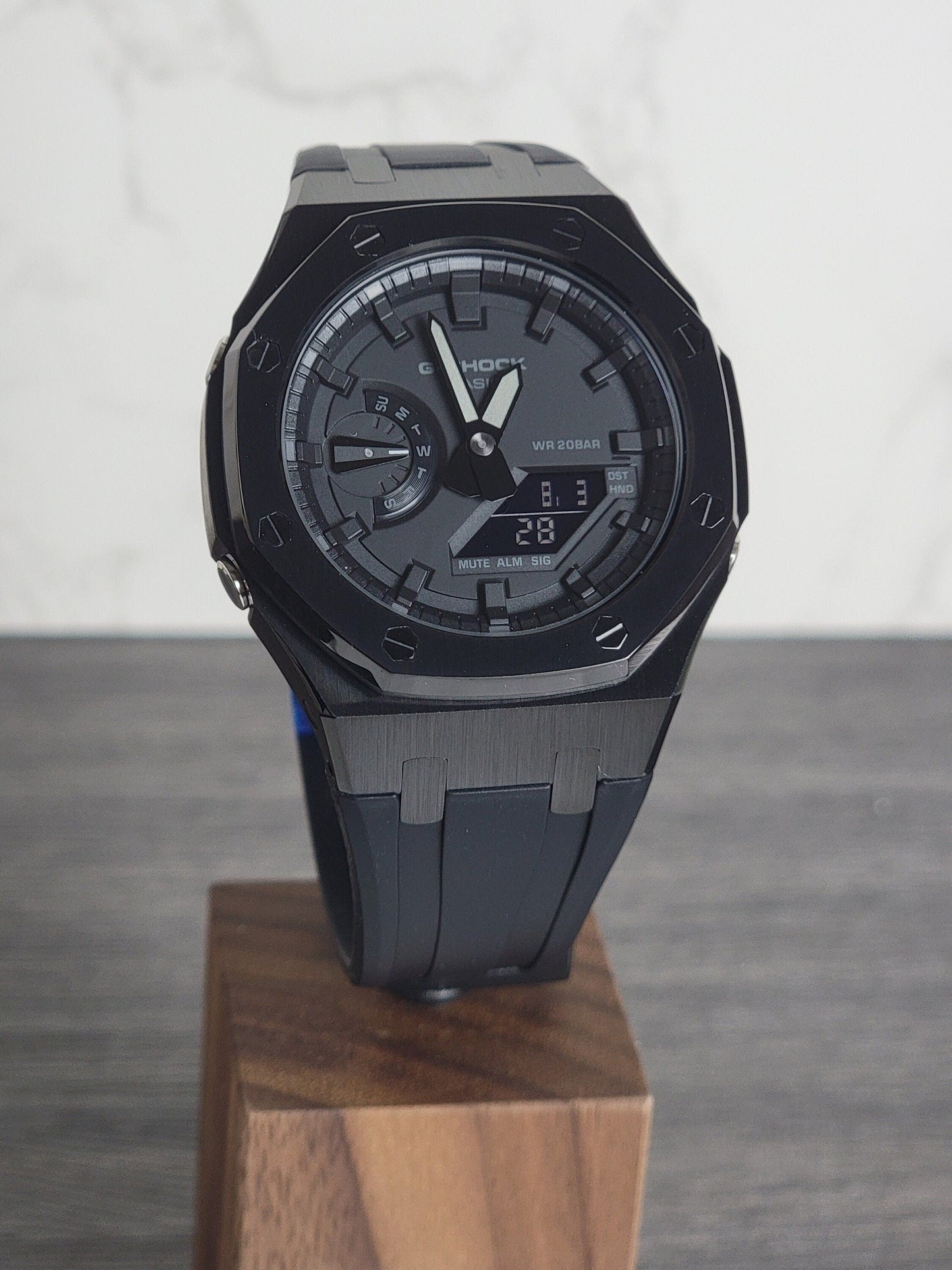 Casioak Mod Watch Black Case Black Rubber Strap Black Time Mark Black Dial 44mm - Casioak Studio