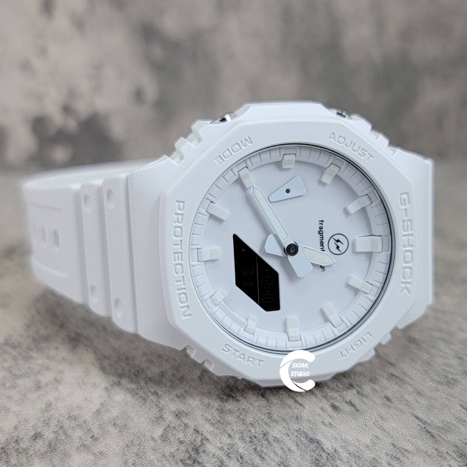 Casioak Mod Watch White Plastic Case White Strap White Time Mark White Dial 44mm White - Casioak Studio