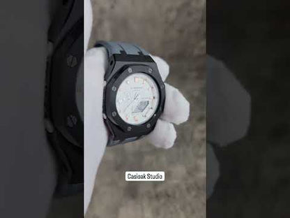 Casios Mod 시계 블랙 케이스 그레이 Rub 화이트 로즈 골드 타임 마크 화이트 다이얼 42mm