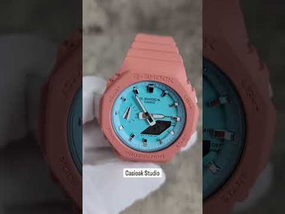 Casioak Mod różowe etui z plastikowym paskiem Tiffany Silver Time Mark Tiffany Blue Dial 42mm