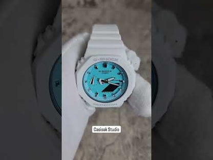 卡西奧克時尚白色 外殼 塑料錶帶蒂芙尼銀色時間標記蒂芙尼藍色錶盤 42mm