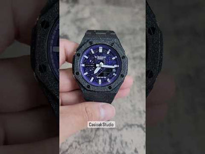 Casioak Mod matowe czarne etui z metalowym paskiem fioletowy srebrny Time Mark Purple Dial 44mm