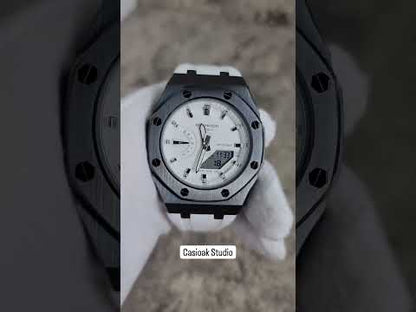 카시오스 모드 시계 회색 케이스 화이트 타임 마크 화이트 다이얼 42mm