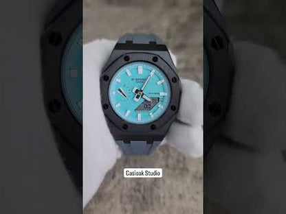 Casioak Mod 手錶黑色 外殼 蒂芙尼擦藍色白時間標記蒂芙尼錶盤 42mm