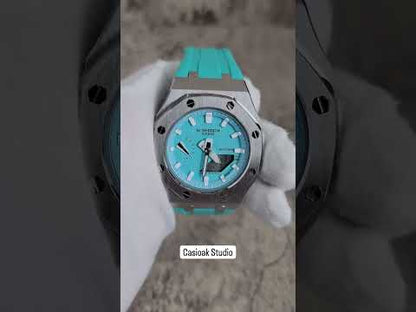 Casioak Mod Watch Prata Case Tiffany Rub Tiffany Branco Time Mark Tiffany Azul Dial 42mm