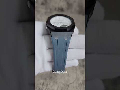 Casioak Mod Watch Preto Case Cinza Rub Branco Time Mark Mostrador Branco 42mm