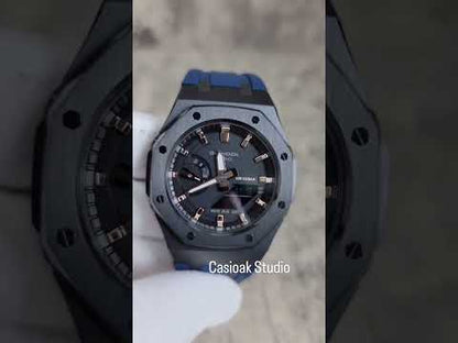 Casioak Mod Reloj Negro Caja Azul Rub Negro Oro Rosa Marca Tiempo Dial Negro 42mm