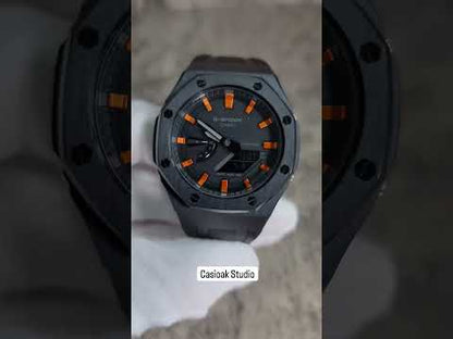 Casioak Mod Preto Case Preto Rub Preto Laranja Time Mark Preto Dial 44mm