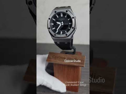 Casioak Mod Black Case Black Rub Purple Time Mark Purple Dial 44mm