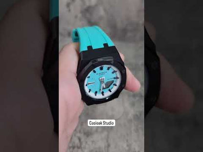 Casioak Mod 手錶黑色 外殼 蒂芙尼擦藍色白黑色時間標記蒂芙尼錶盤 42mm