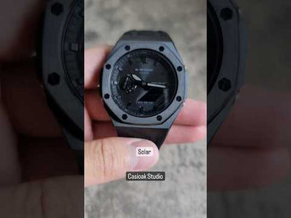 Casioak Mod Solar Bluetooth Boîtier noir Noir Rub Noir Time Mark Cadran noir 44 mm